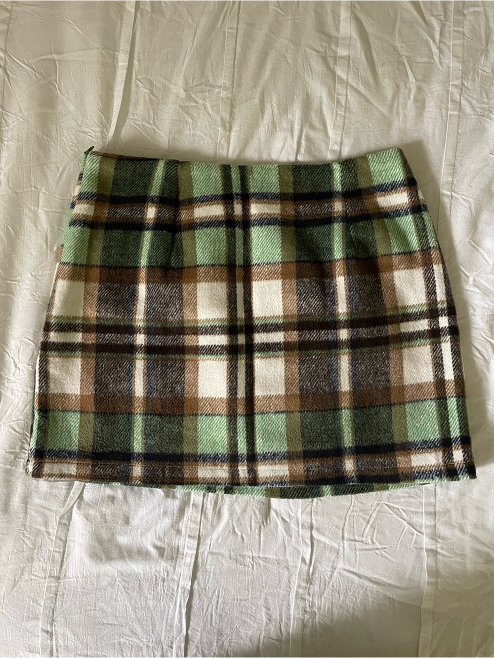 Plaid Mini Skirt in Mint Green and Brown
